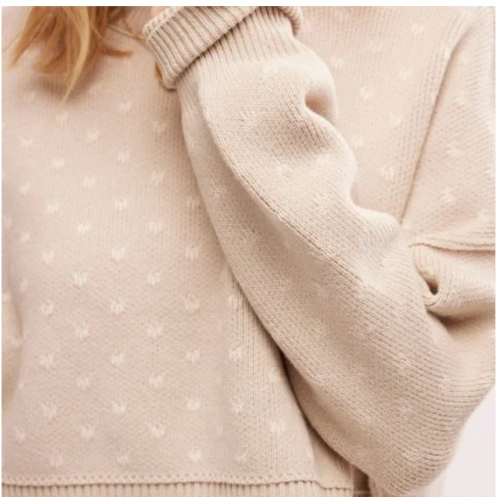 NWT Free People Easy Street Patterned Crop Sweater Hearts Beige Tan - Picture 5 of 11
